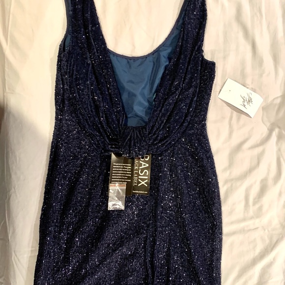 Sequin Navy Open Back Cocktail Dress - Picture 3 of 8